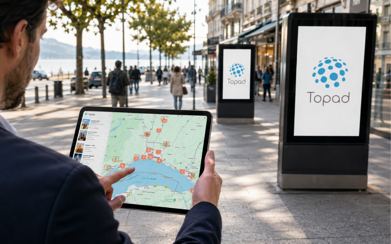 Illustration : commerce annonceur créant une campagne publicitaire locale sur Topad