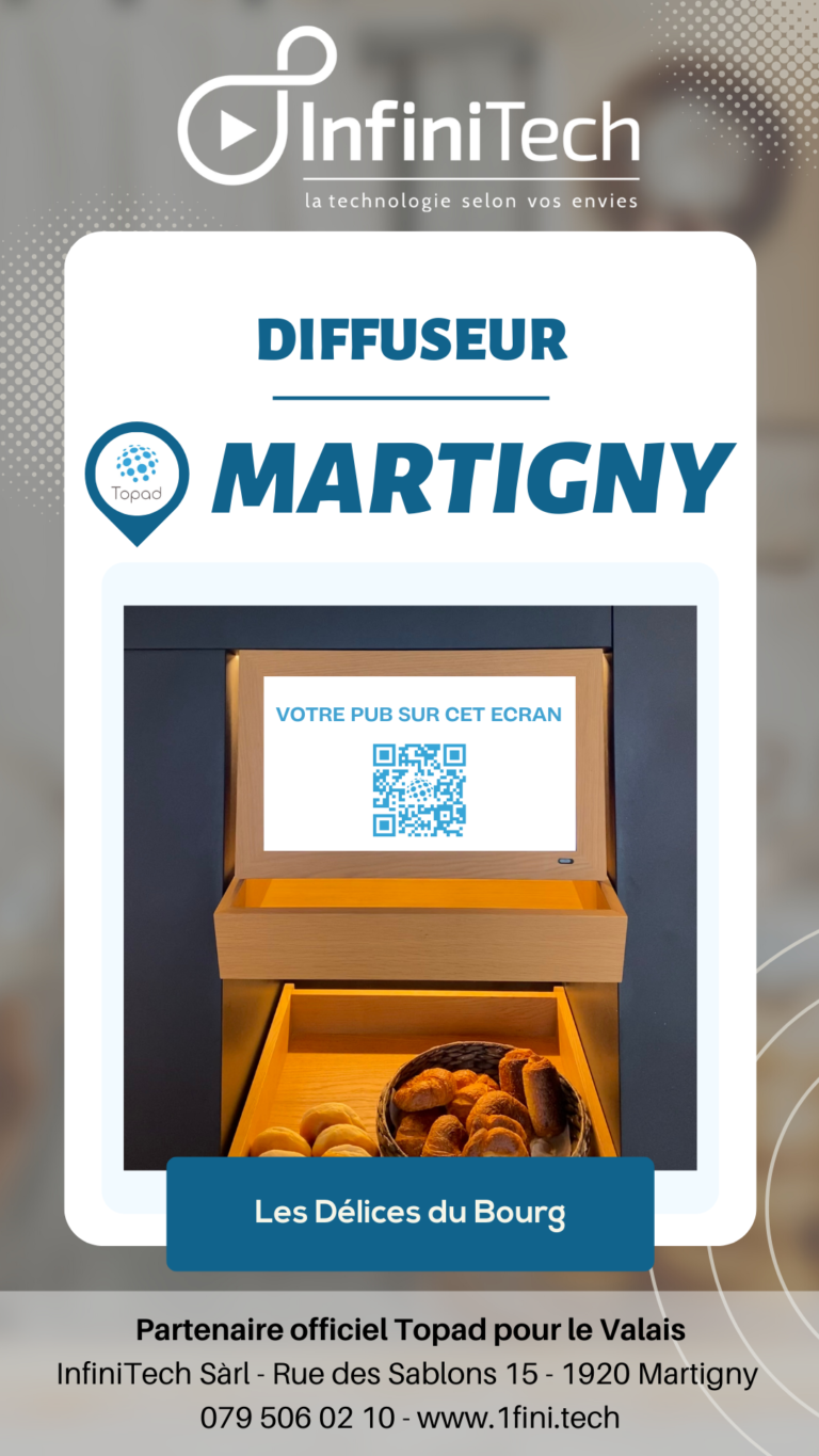 Écran publicitaire Topad installé chez Les Délices du Bourg