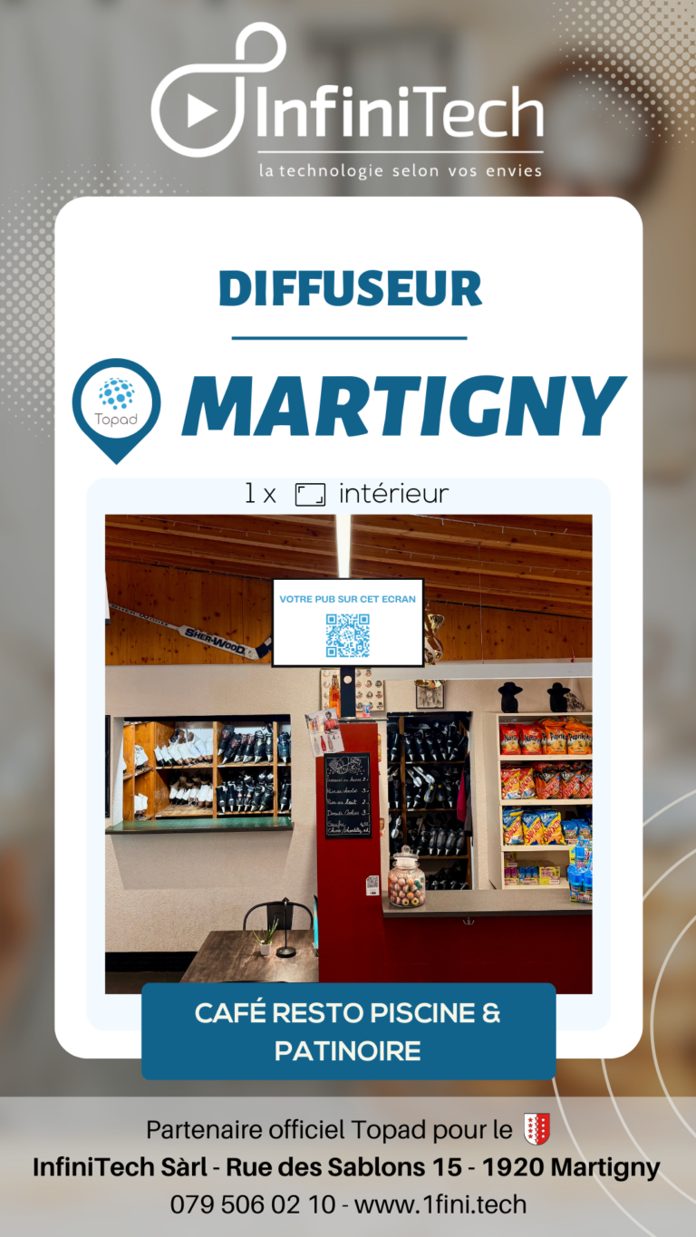 Écran publicitaire Topad installé chez Fred, piscine et patinoire