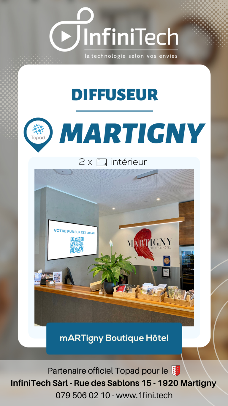 Écran publicitaire Topad installé au mARTigny Boutique Hôtel